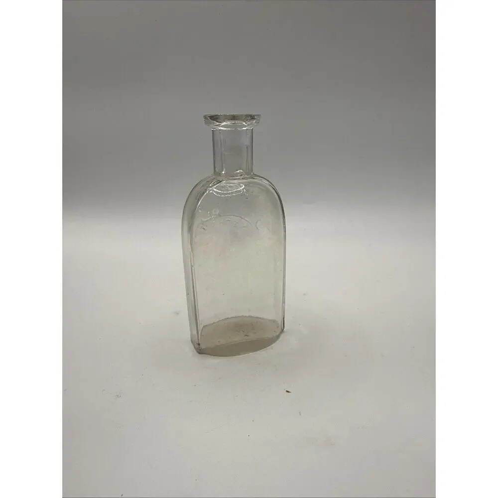 Antique Clear Glass Medicine Apothecary Bottle Oval Panel Hand Blown Style